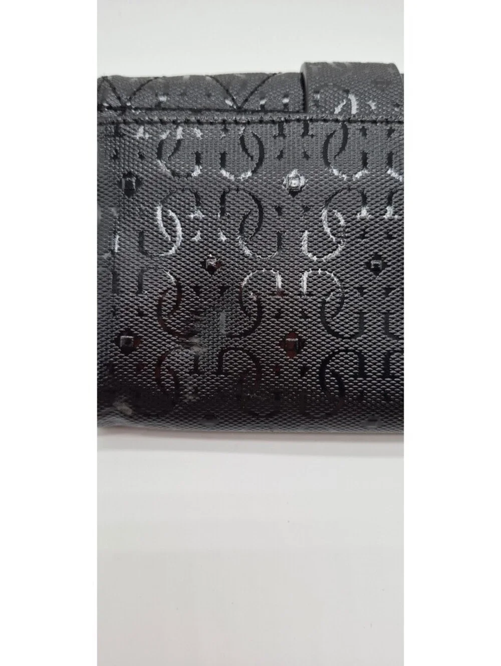 GUESS 1981 Black Monogram Quilted Wallet Gold Clasp